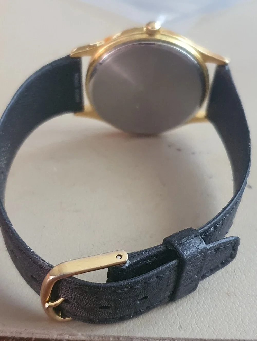 10/$20 Vtg Lucent Technologies Goldtone/White  Leather Promo Men's Watch